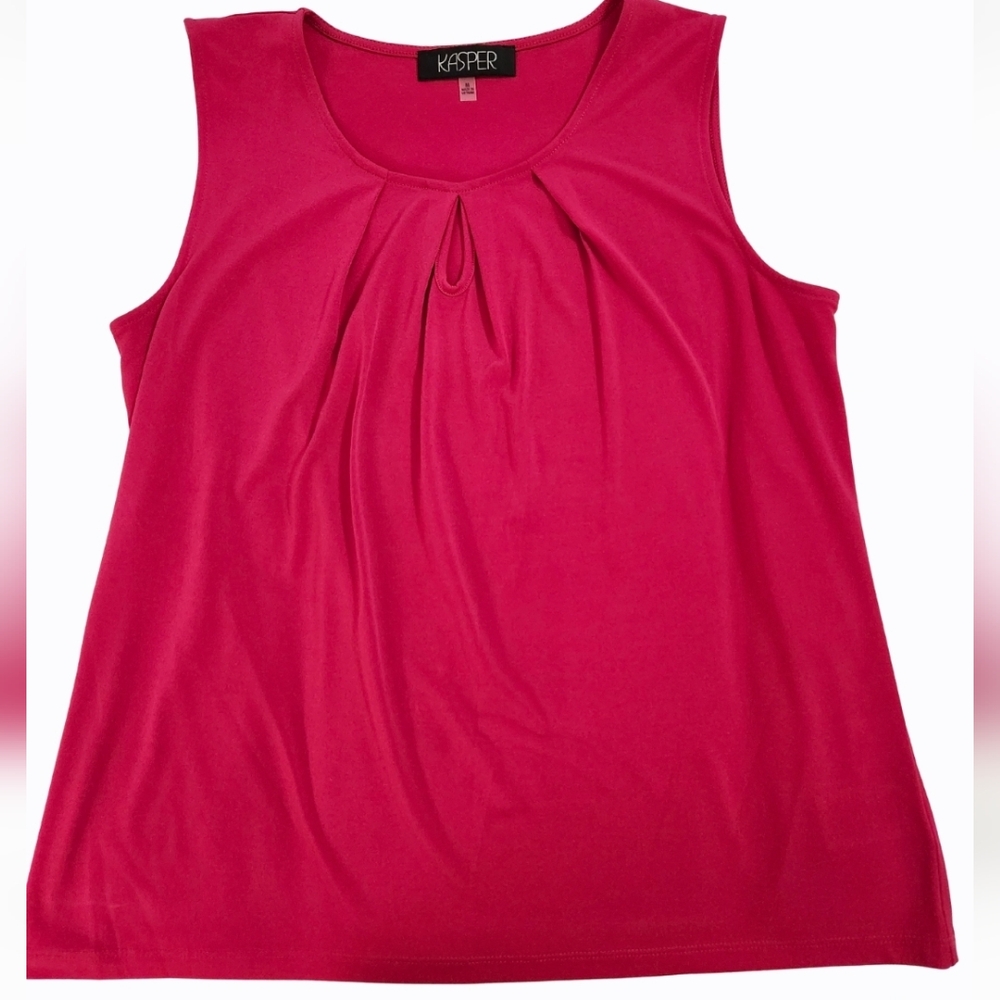 Kasper Women's Sleeveless Pleated Neck Knit Top Keyhole Detail-size Medium